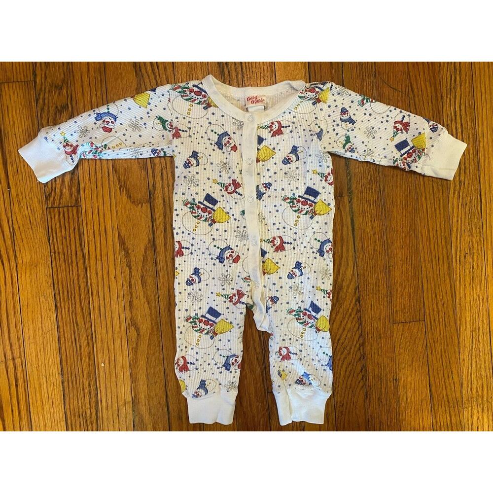 Vintage Oshkosh USA Thermal Snowman Sleeper Infant 6/9M Waffle Footless